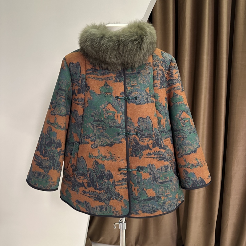 妈妈冬装仿皮草外套女中老年人洋气皮毛一体大衣奶奶款狐狸毛领