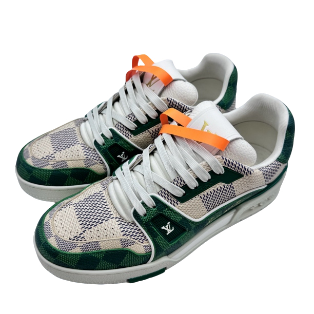95新 LouisVuitton/路易威登 40码白绿棋盘格trainer98新vv1272