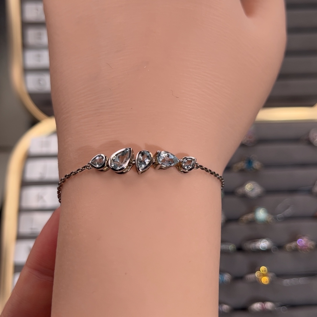 海蓝宝石手链银S925镀金镶嵌俩*妈