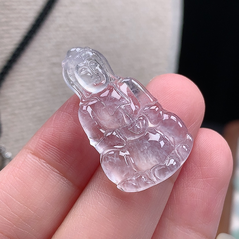 缅甸天然翡翠A货玉石高冰镶嵌件观音吊坠31.2*18.0*3.5mm