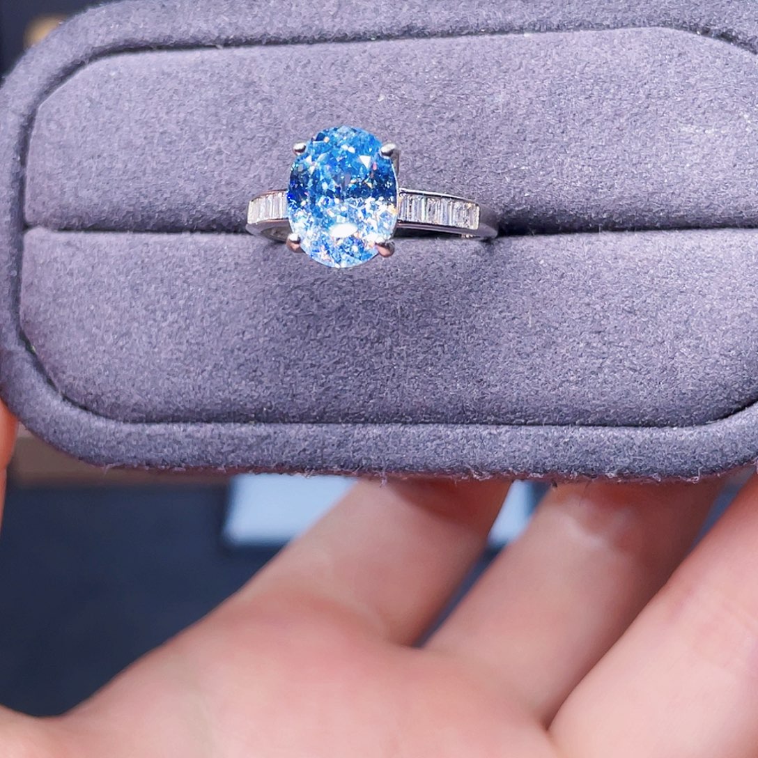 银S925镶嵌戒圈海蓝宝石