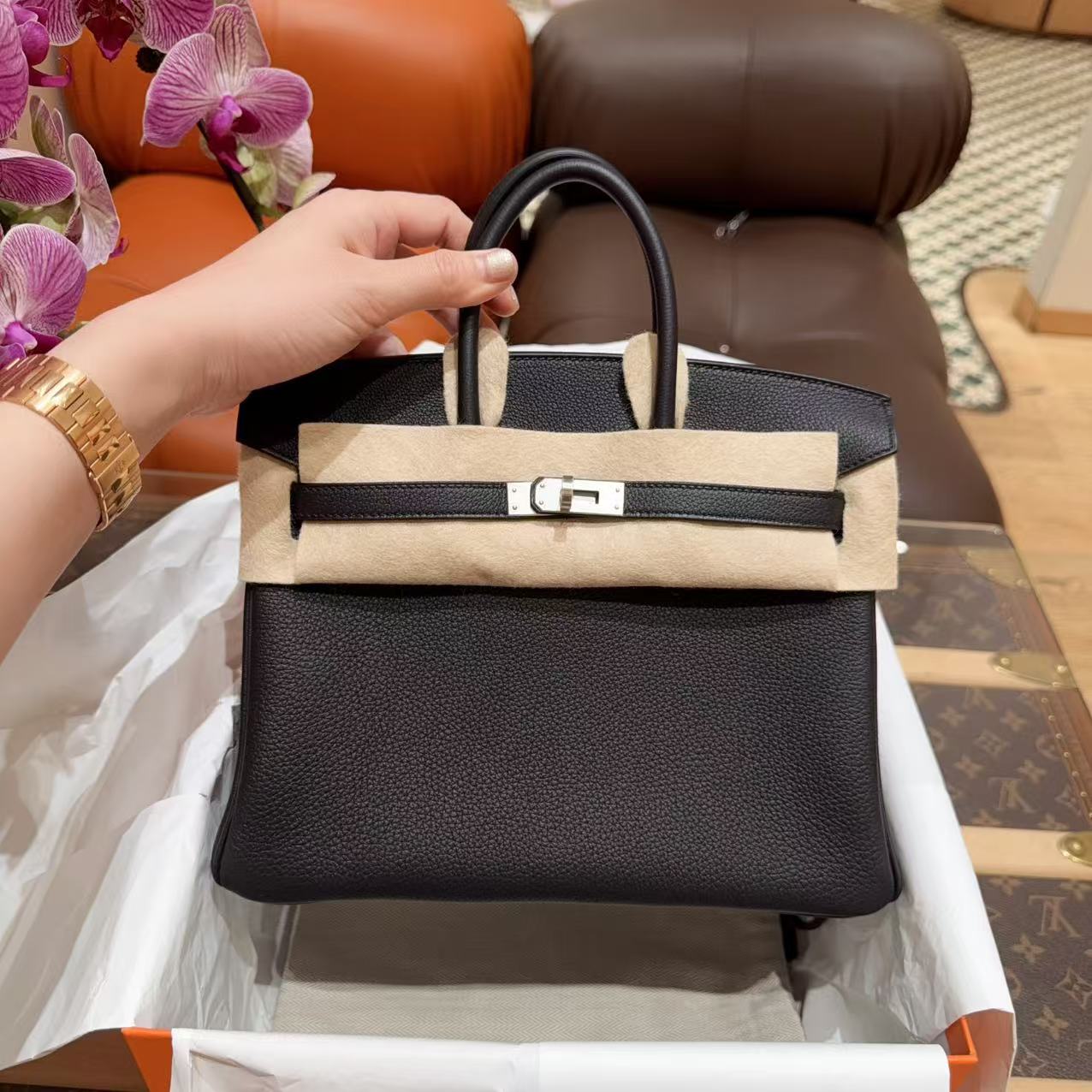 未使用 Hermes/爱马仕 Birkin25 黑银 Togo皮  