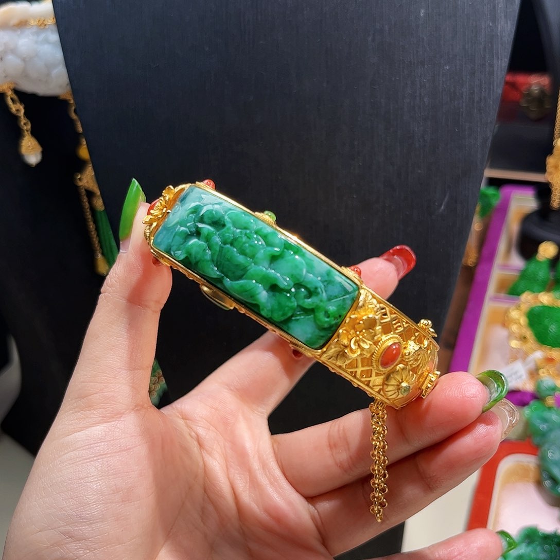 【闪购商品】翡翠手镯银S925镀金镶嵌