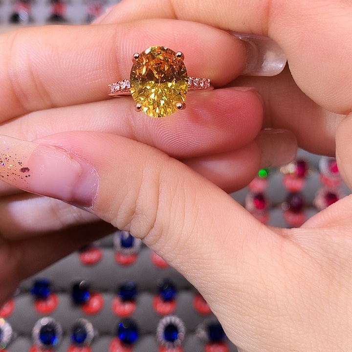 黄晶戒指银S925镶嵌戒指