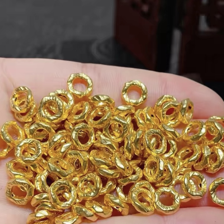 【玖禾轶】足金999投资金攒黄金锤纹盘缠金（多样性发五粒）赠合金链