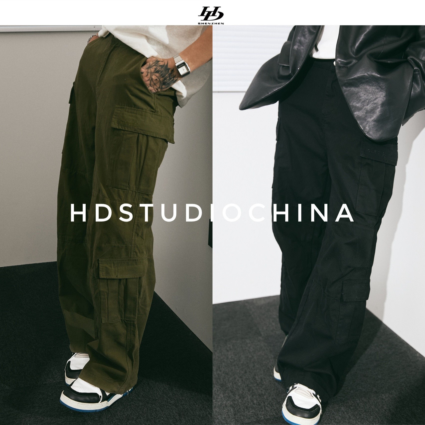 HD CHINA阔版工装裤高腰宽松阔腿直筒显瘦复古工装裤男装