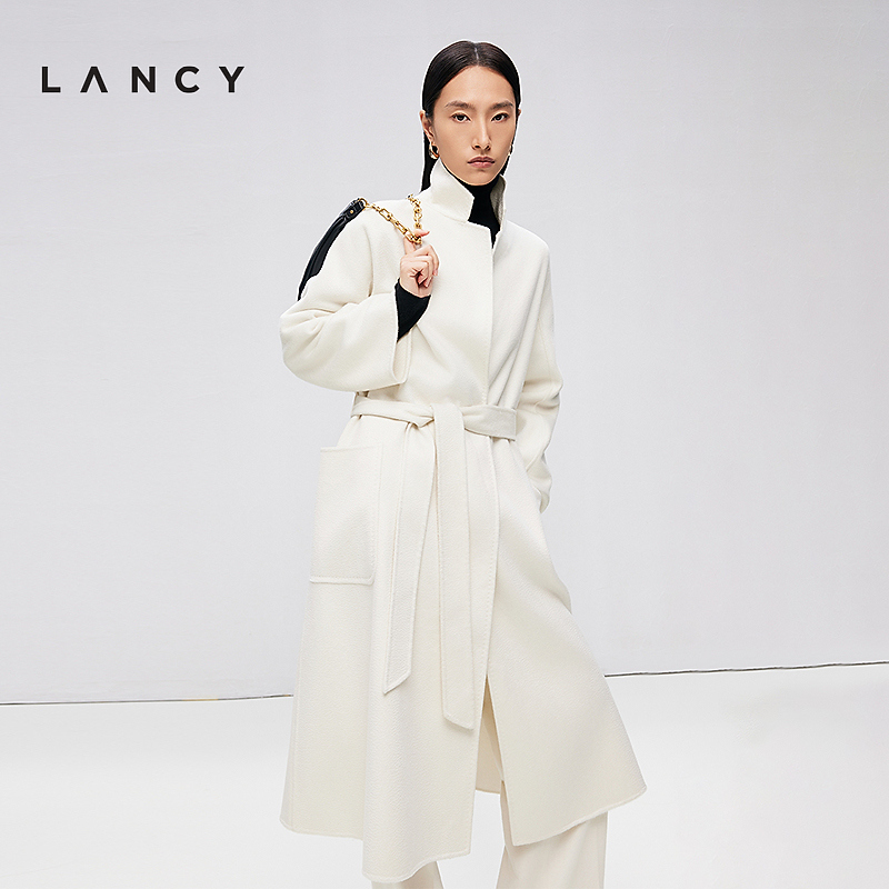 LANCY/朗姿【宋佳同款】2024冬季新款毛呢外套气质白色时尚休闲女