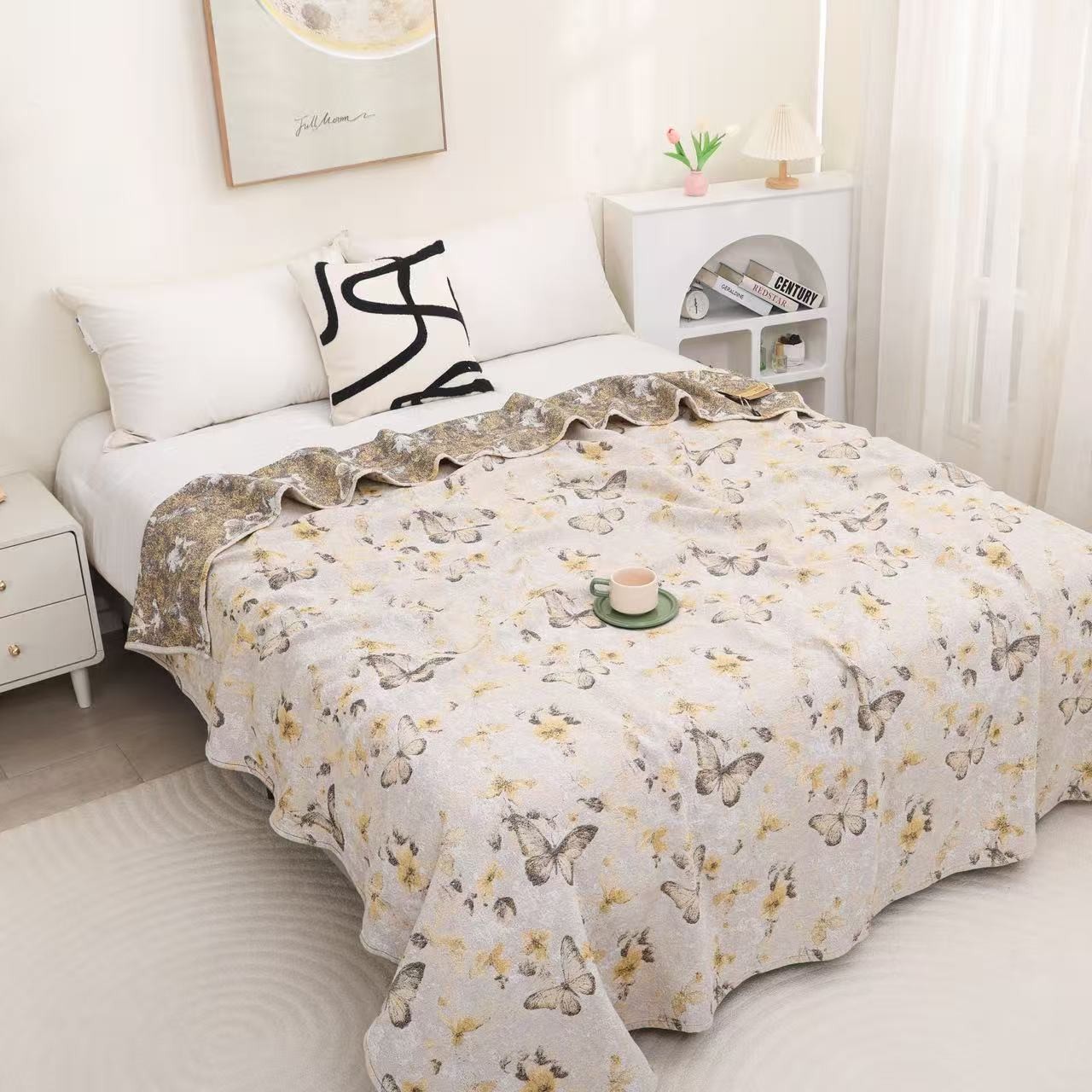 （双人蝶语）200*230cm高端轻奢汉麻可铺可盖可机洗床盖