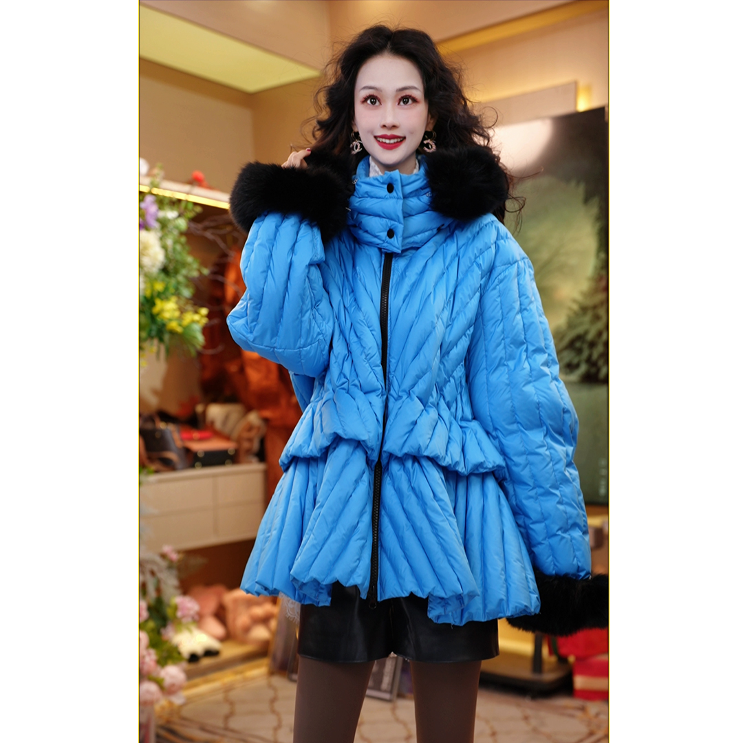 冬季时尚户外宽松中长款加厚新国标90绒连帽女士羽绒服261P1129