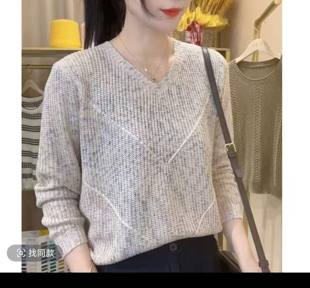 006.【米     V领幻彩咖米】高领针织长袖针织衫毛衣