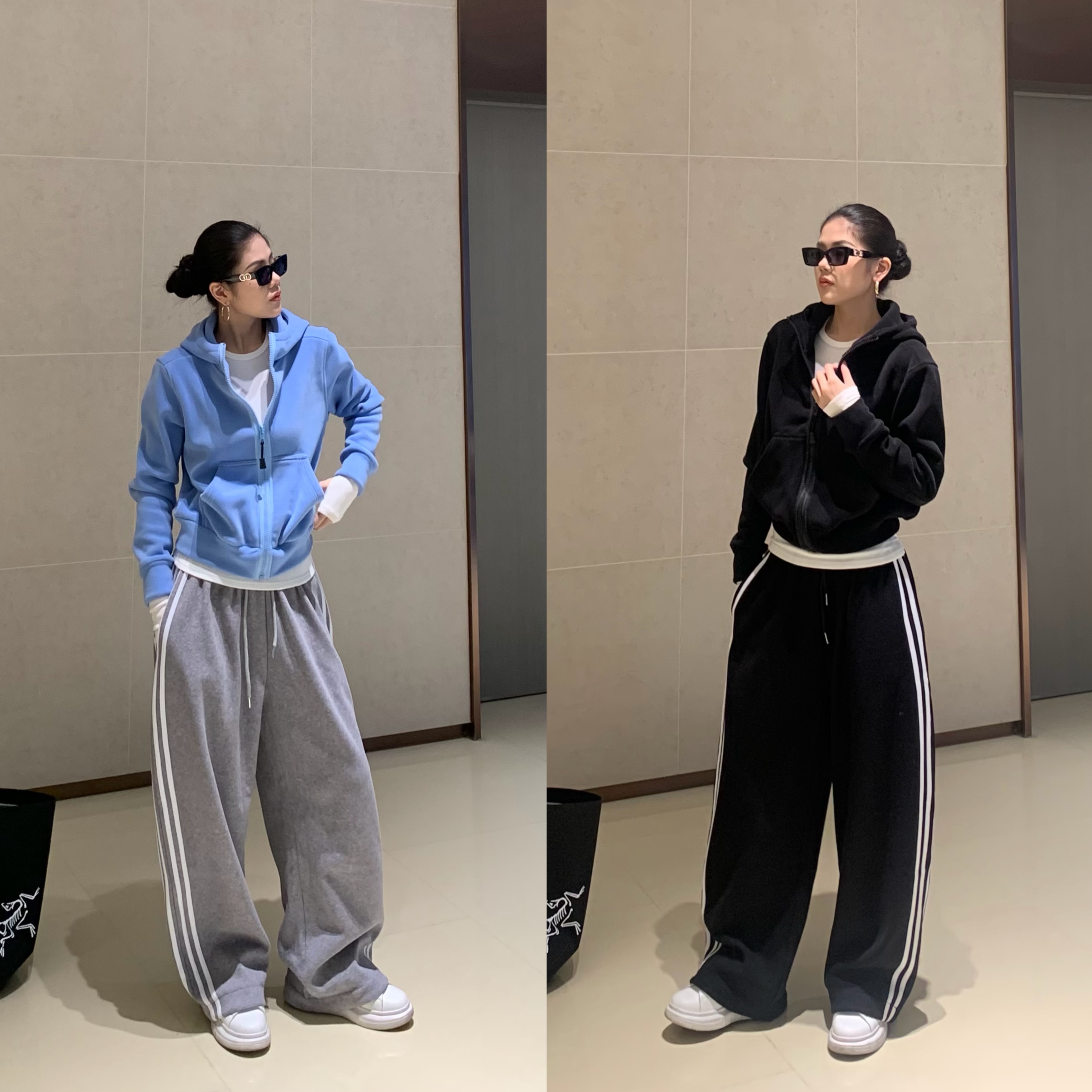 芊喜Studio 秋季新款加绒黑色长裤五边休闲弯刀裤修身显瘦裤子女