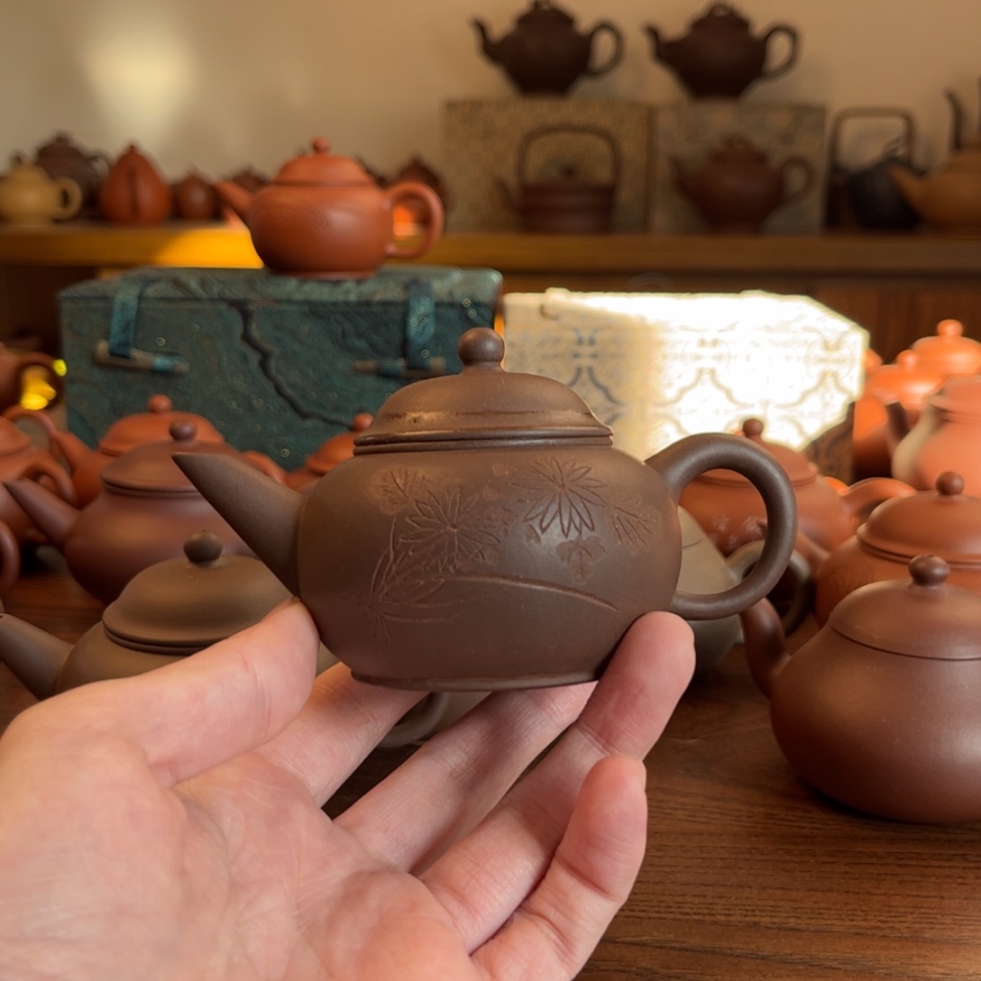 紫砂茶壶s*紫泥刻绘水平115cc