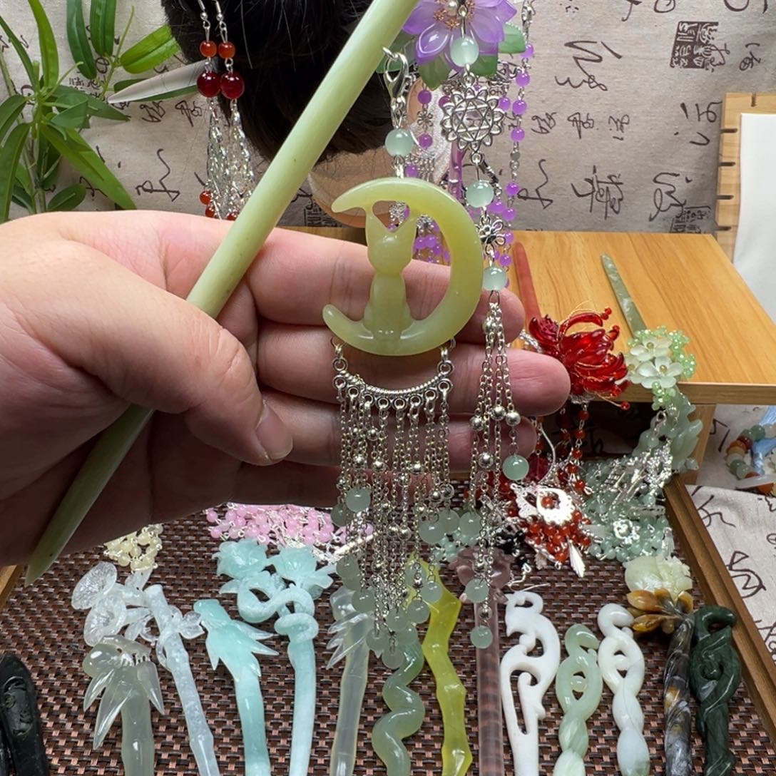 蛇纹石玉合金发饰