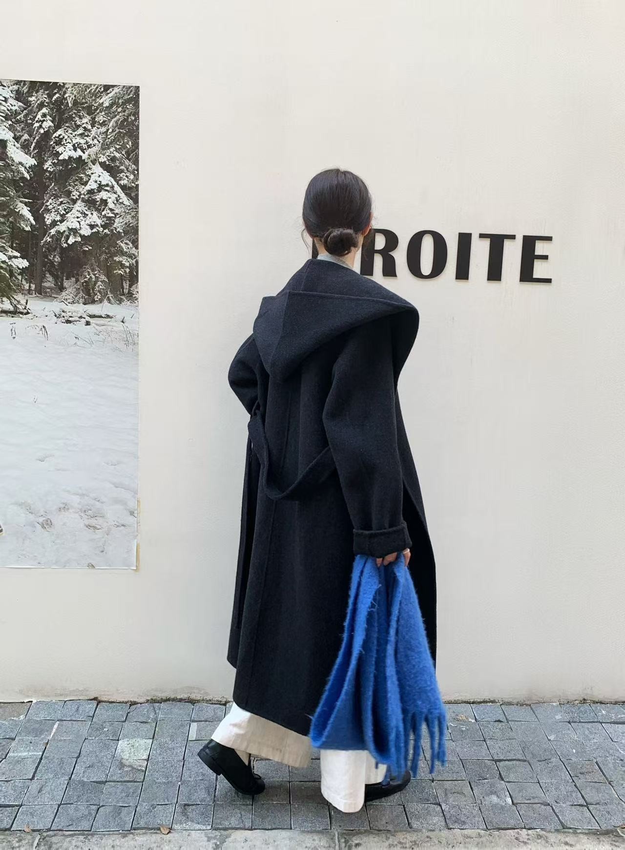 【A101-A200】中长款双面厚款毛外套翻领长款秋冬羽外套女