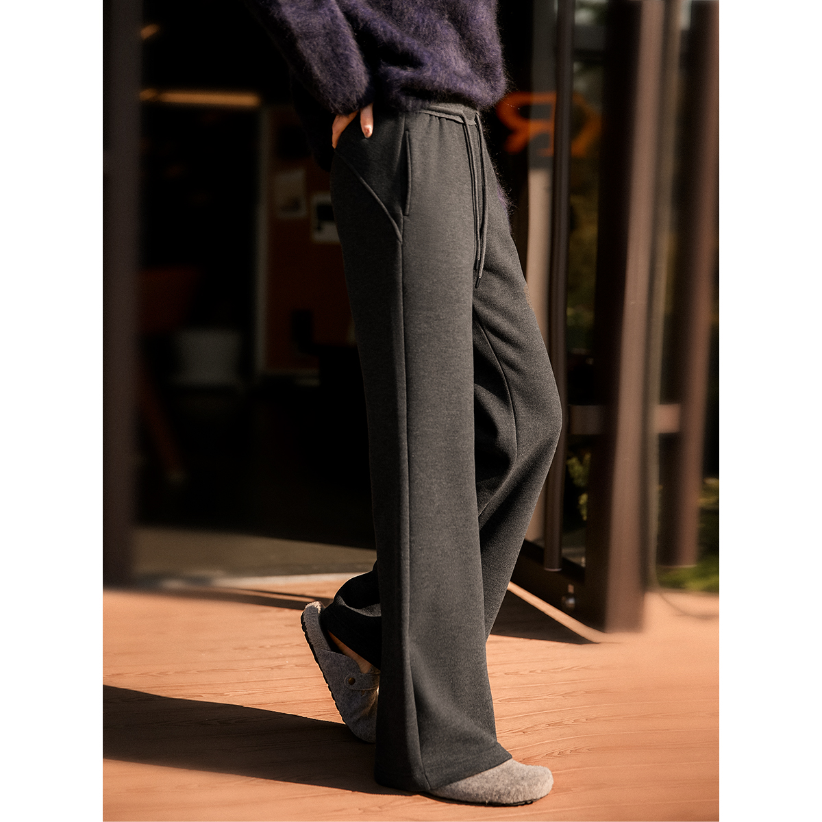 笑涵阁『魔术微喇裤』修身显瘦松紧腰抽绳休闲加绒裤KZB898876VL