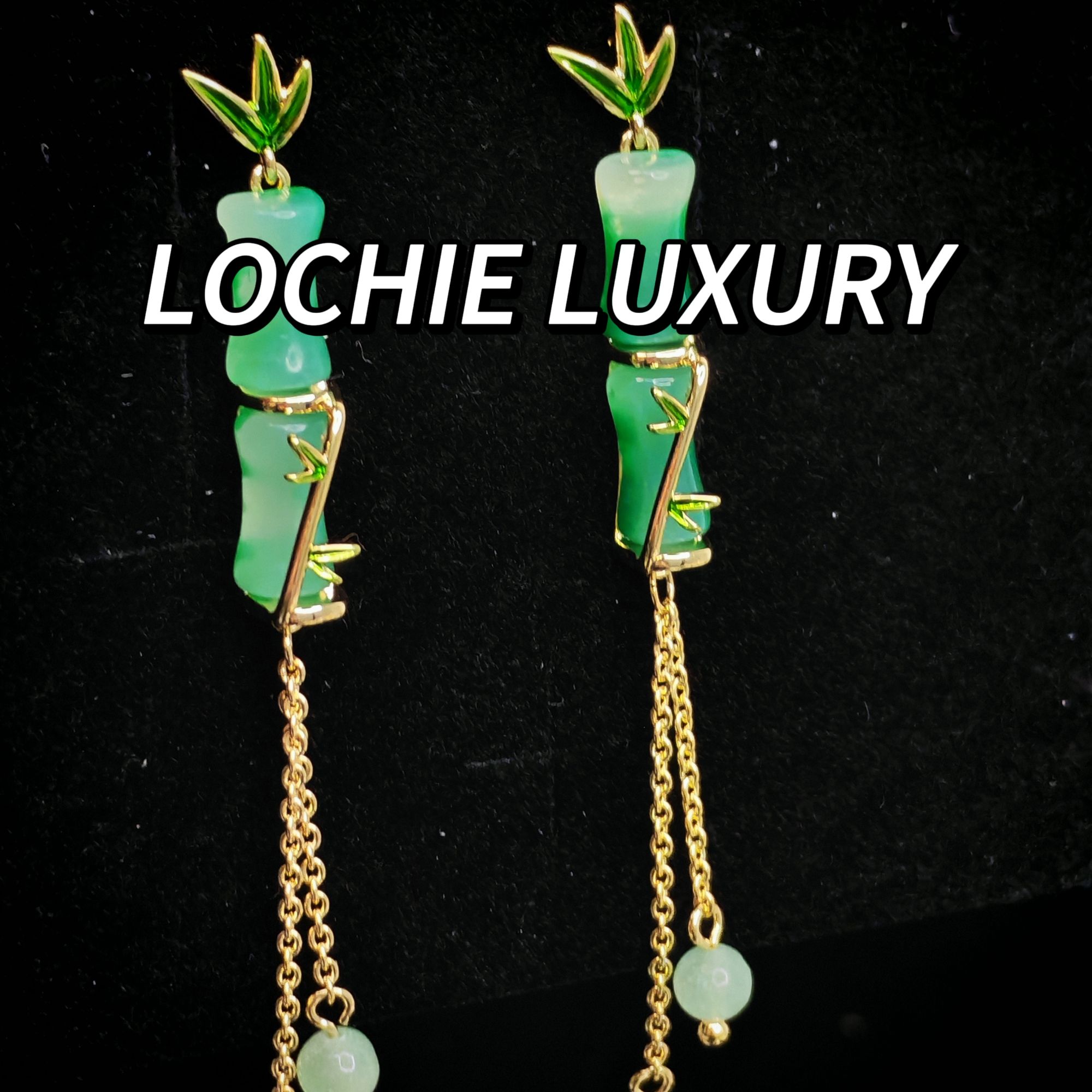 Lochie Luxury 铜合金琉璃耳饰 D132【竹影清摇】新中式耳钉耳坠