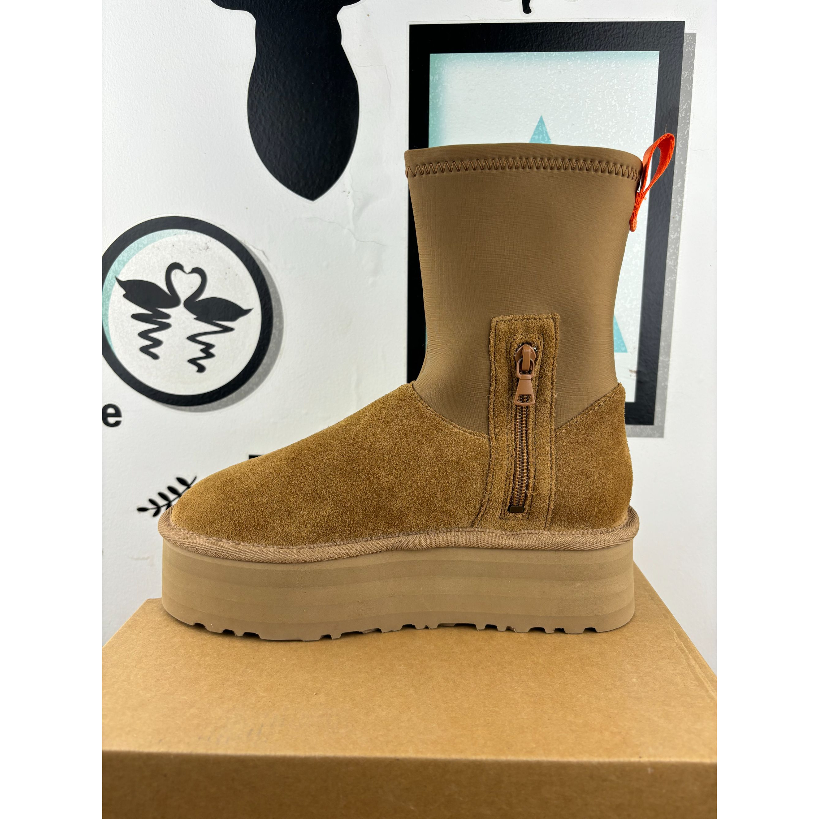 【迪普全新未拆封】秋冬桑坡雪地靴羊皮毛一体高帮长筒弹力带5cm