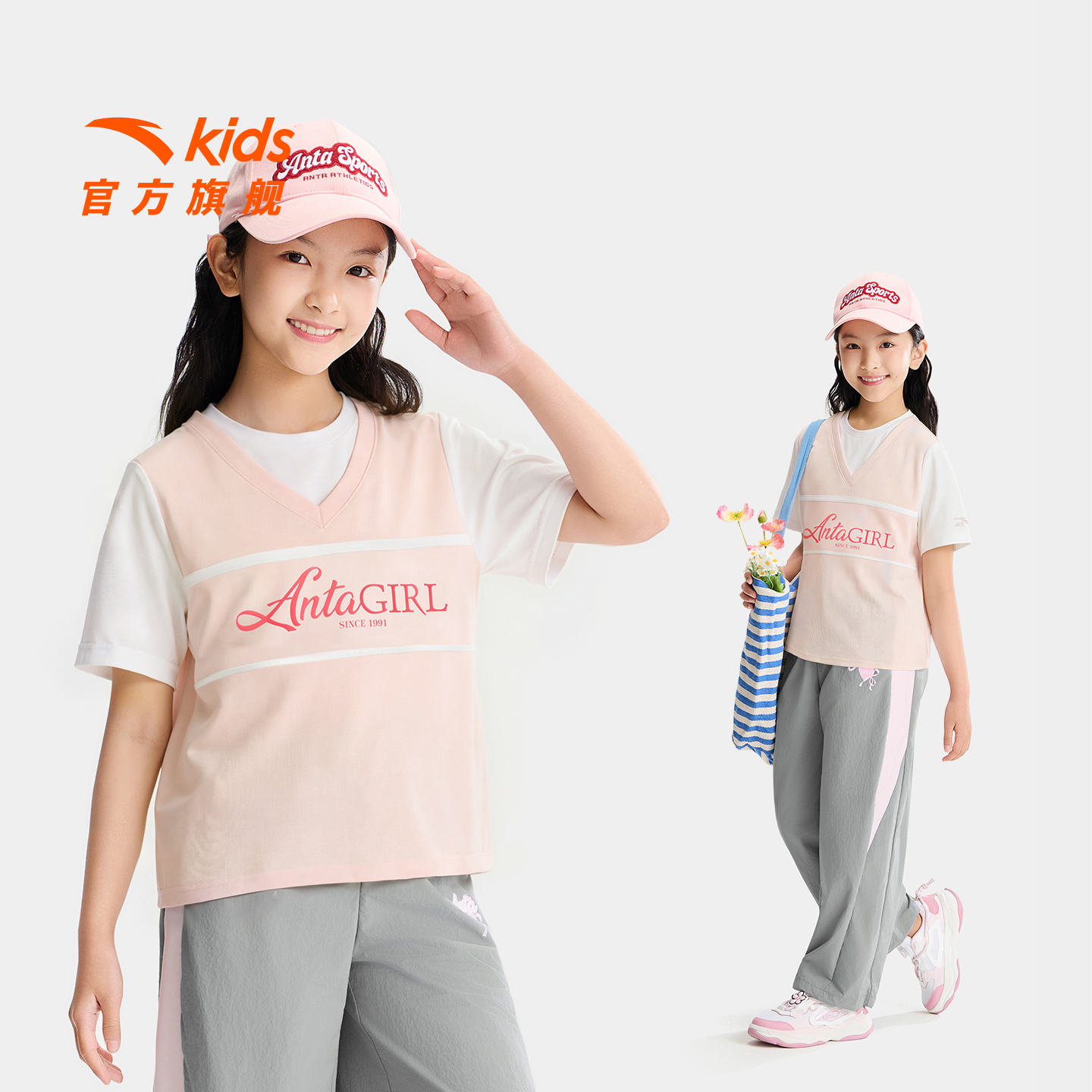 【小鹿斑比联名】安踏儿童运动T恤女童2026夏季新款透气亲肤圆领短T