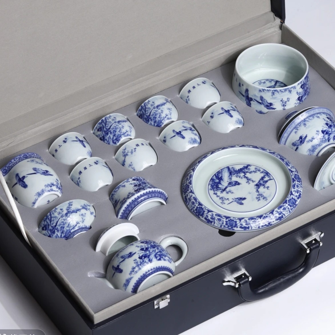 景德镇手工手作高端釉下彩青花瓷喜上眉梢陶瓷茶具大套组（带礼盒）