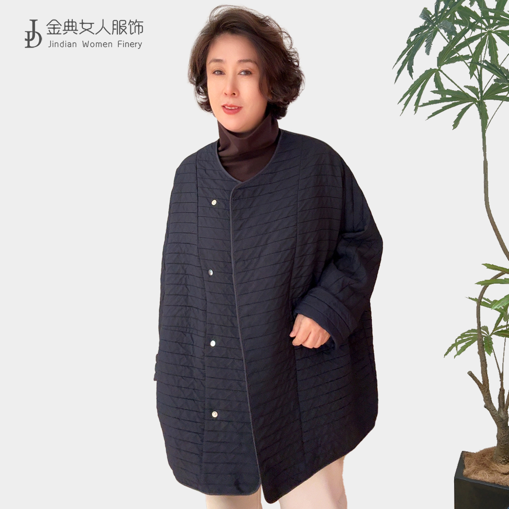 文艺风时尚侧单排扣气质显瘦棉服     中年妈妈百搭宽松女外套K59