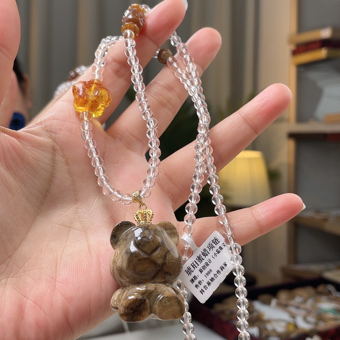 琥珀裸石银S925镶嵌蜜蜡吊坠