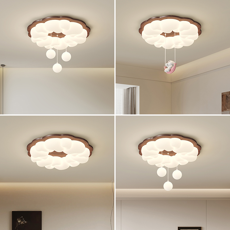 【九木】胡桃木色原木奶油风卧室灯全光谱护眼儿童房新款泡泡吸顶灯