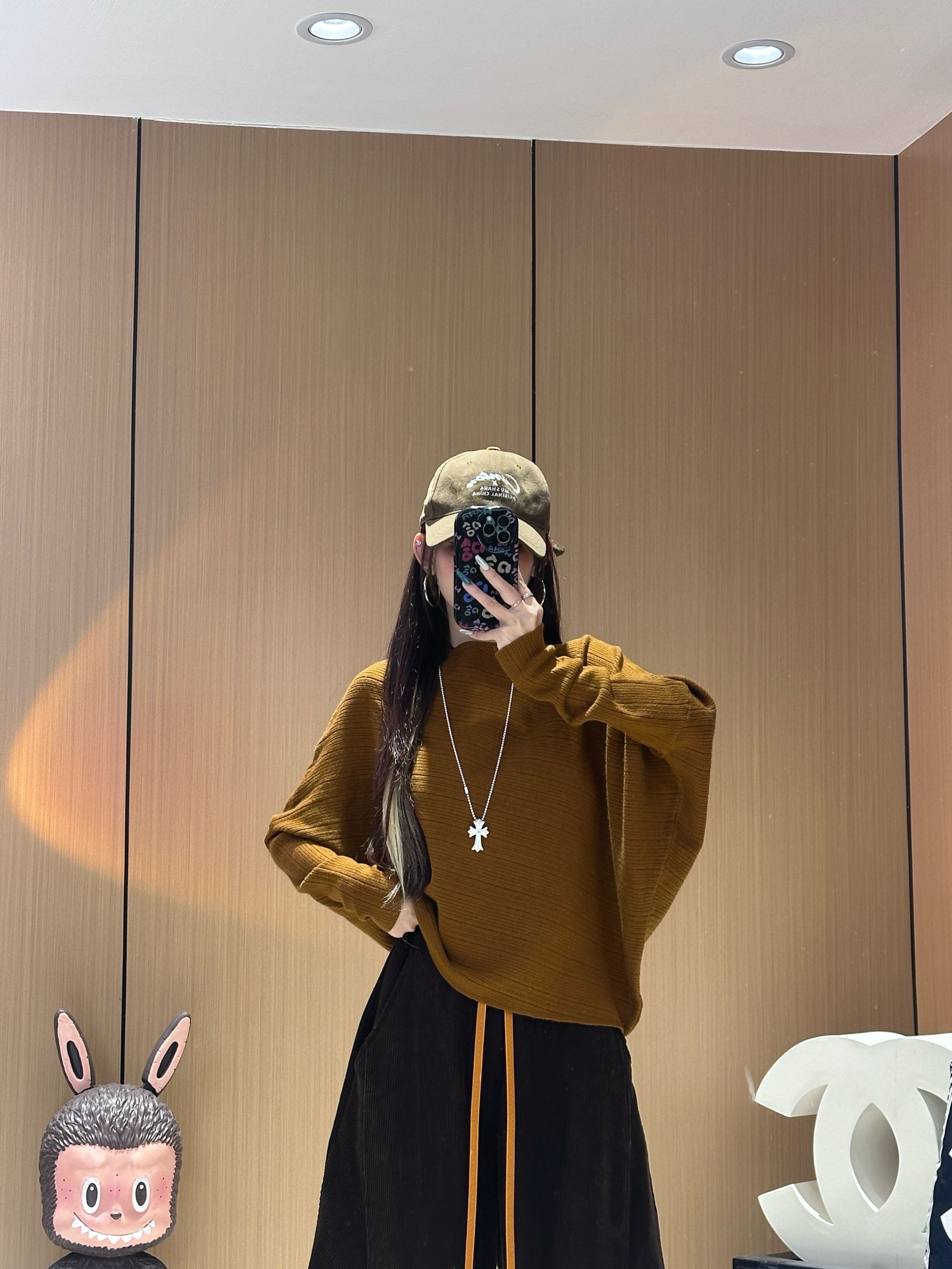 XX959 韩版不规则褶皱针织衫女宽松显瘦长袖上衣温柔慵懒风