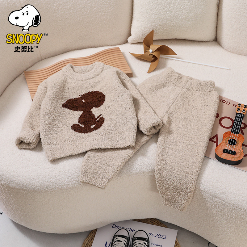 史努比儿童秋冬加绒针织家居服套装休闲百搭卡通女宝SNB238500