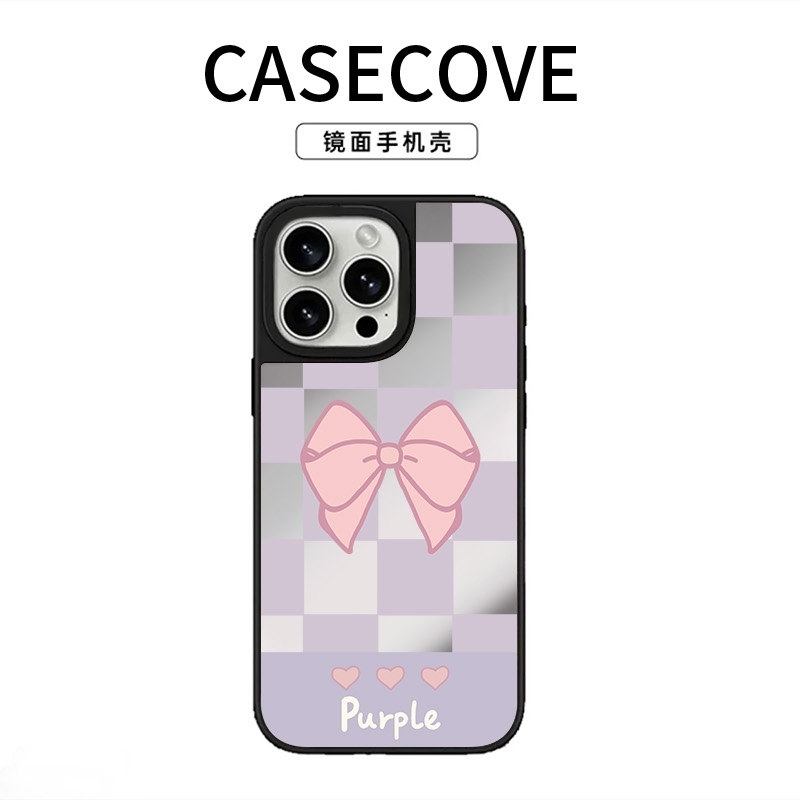 紫格子适用苹果16promax手机壳iPhone15pro镜面14全包13防摔12/11
