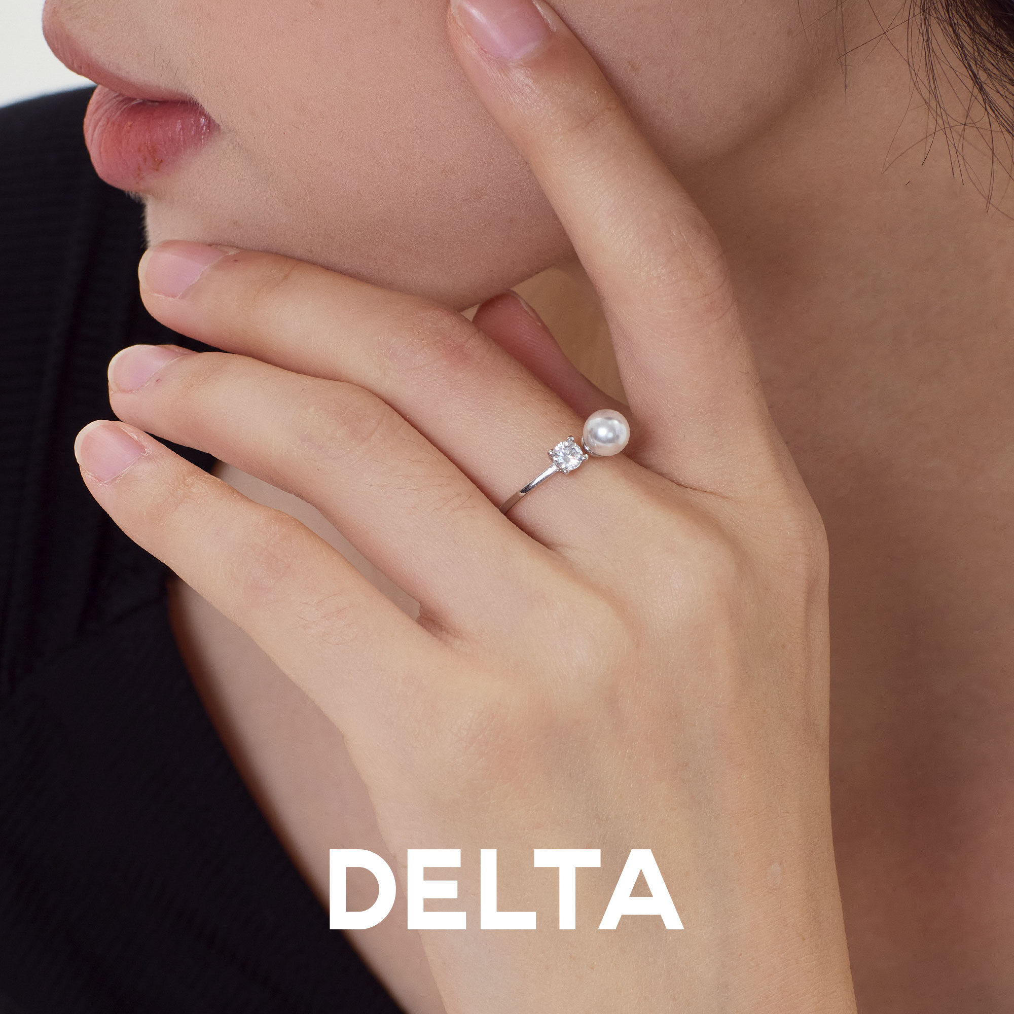 DELTA 925银仿珍珠戒指 可调节轻奢小众设计感设计师活口高级指环