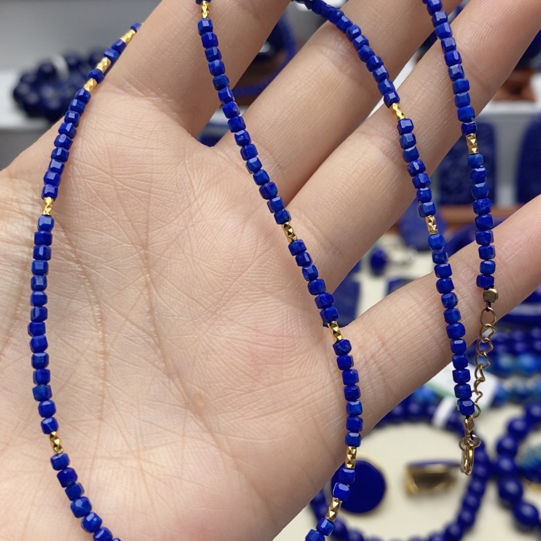 青金石银S925镀金镶嵌颈饰