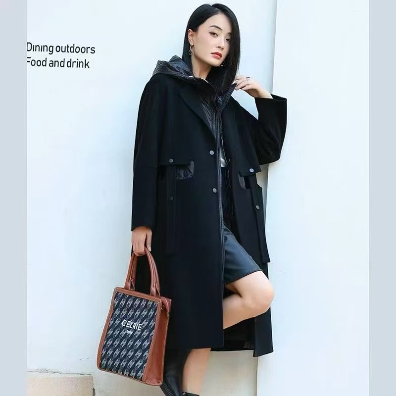 2312，时尚冬季新款羊毛外套配90鸭绒马甲可拆卸连帽长款羽绒服