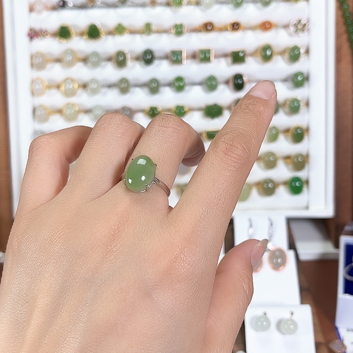 和田玉戒指银S925镶嵌