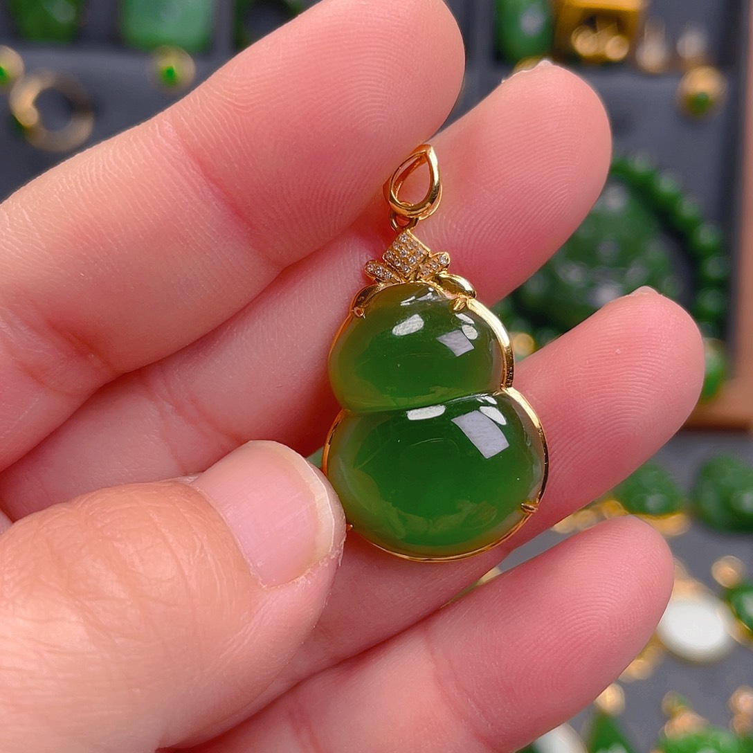 和田玉（碧玉）吊坠(不含链)18K金镶嵌?****?2888