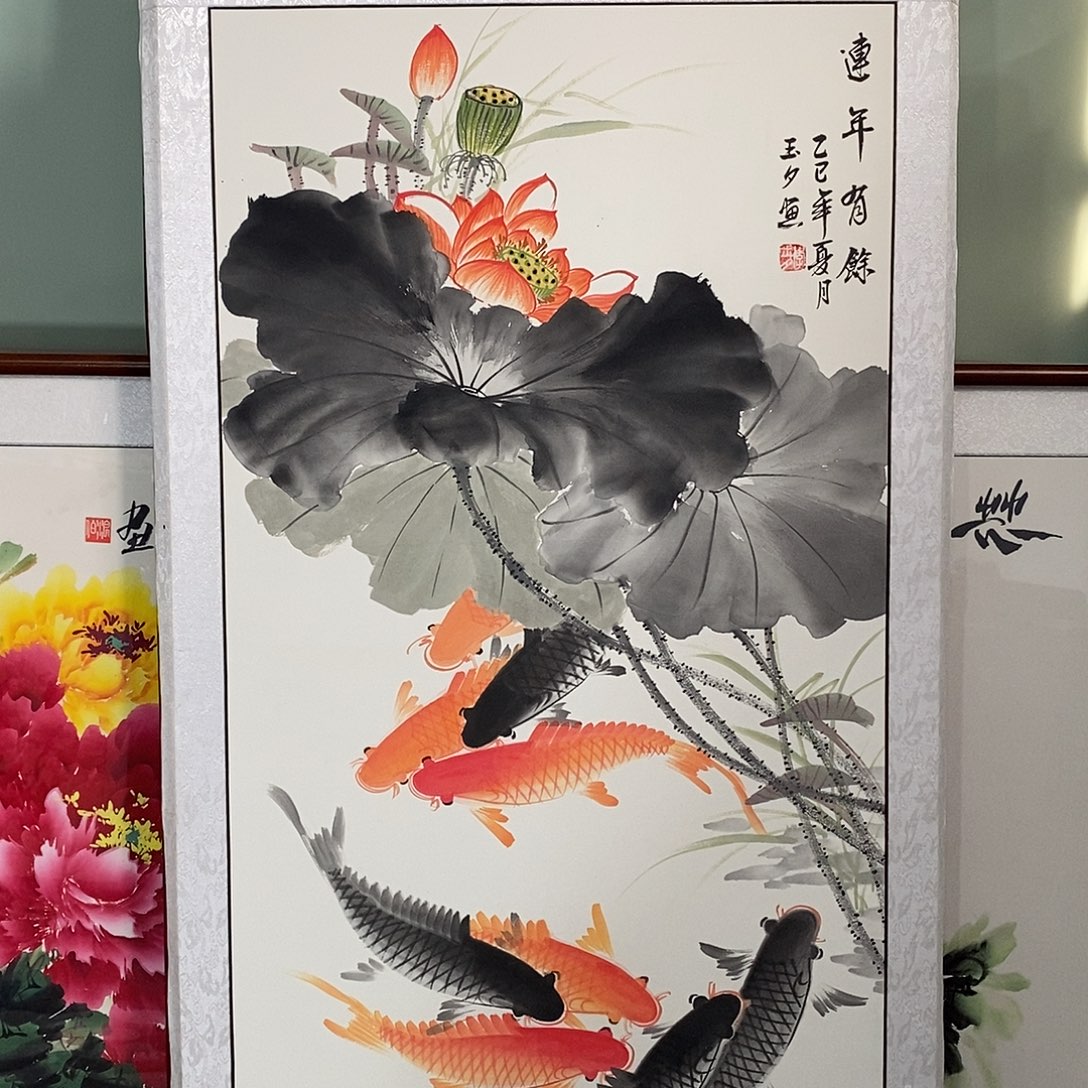 国画带框尺寸62✖️122厘米手绘