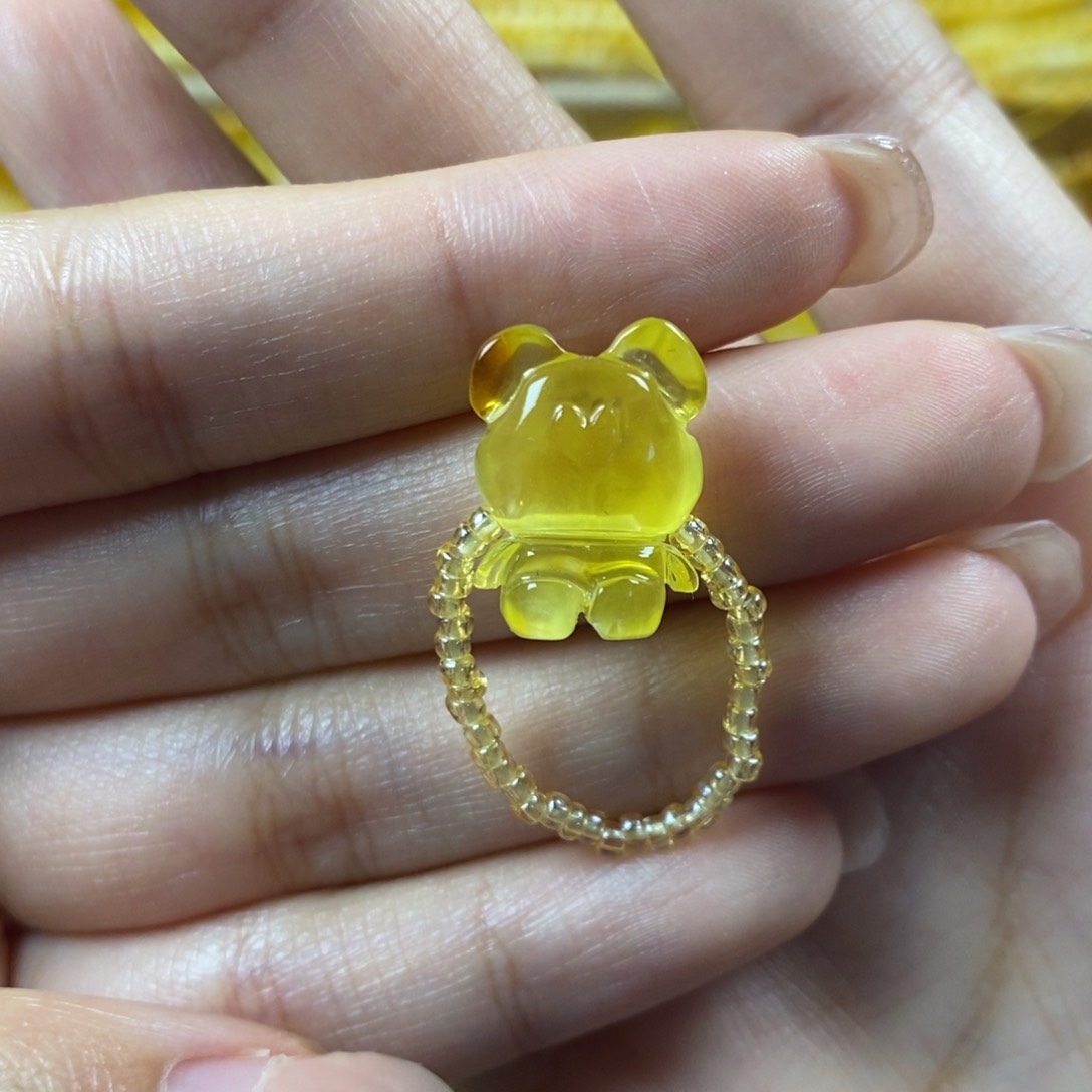 琥珀裸石未镶嵌小熊戒指