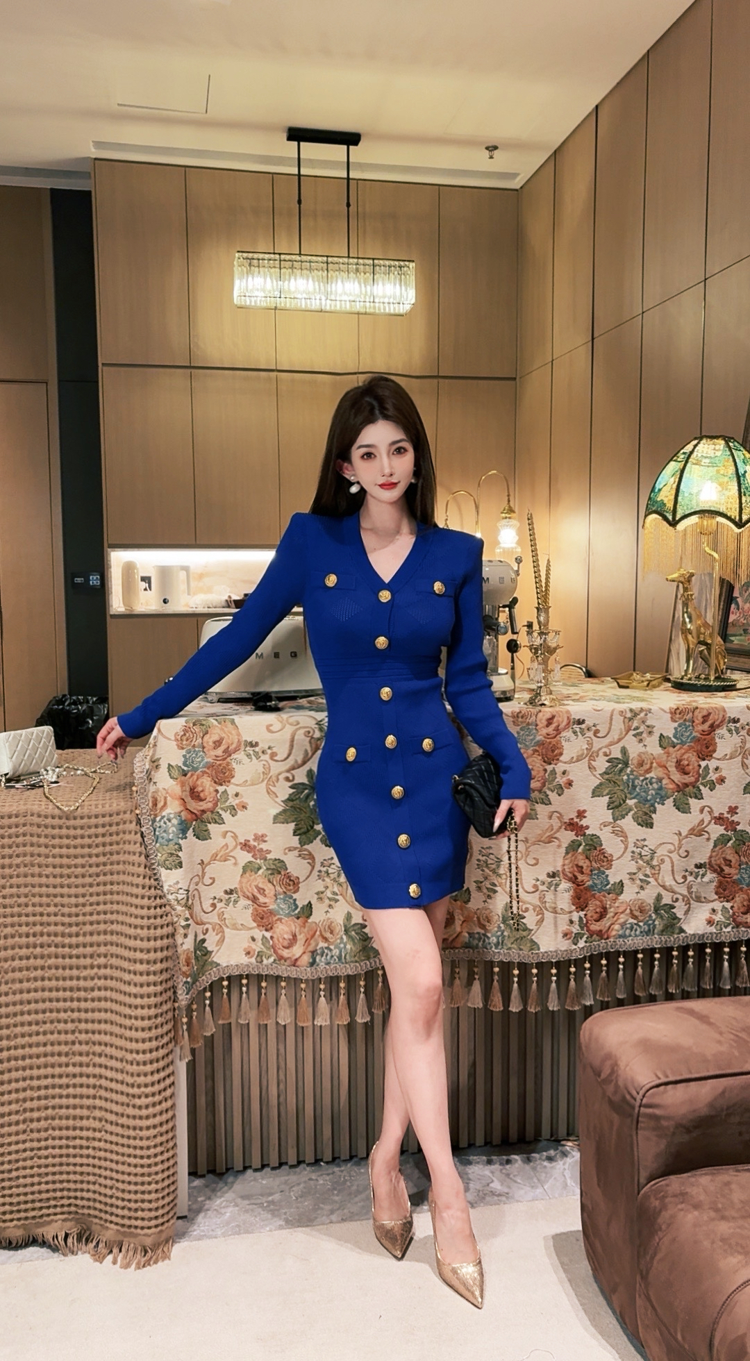 GUIDI GUDI【蓝色风铃】气质休闲百搭时尚修身性感连衣裙 L9510510H