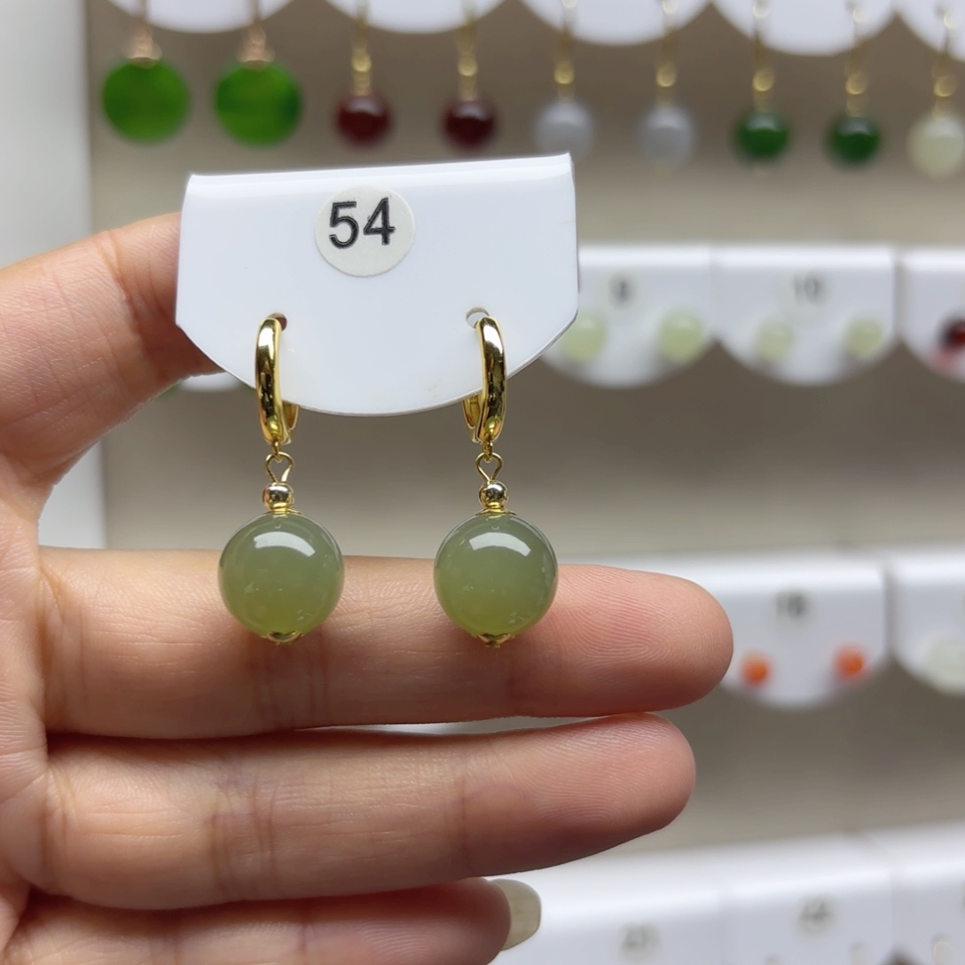 和田玉银S925镶嵌耳饰