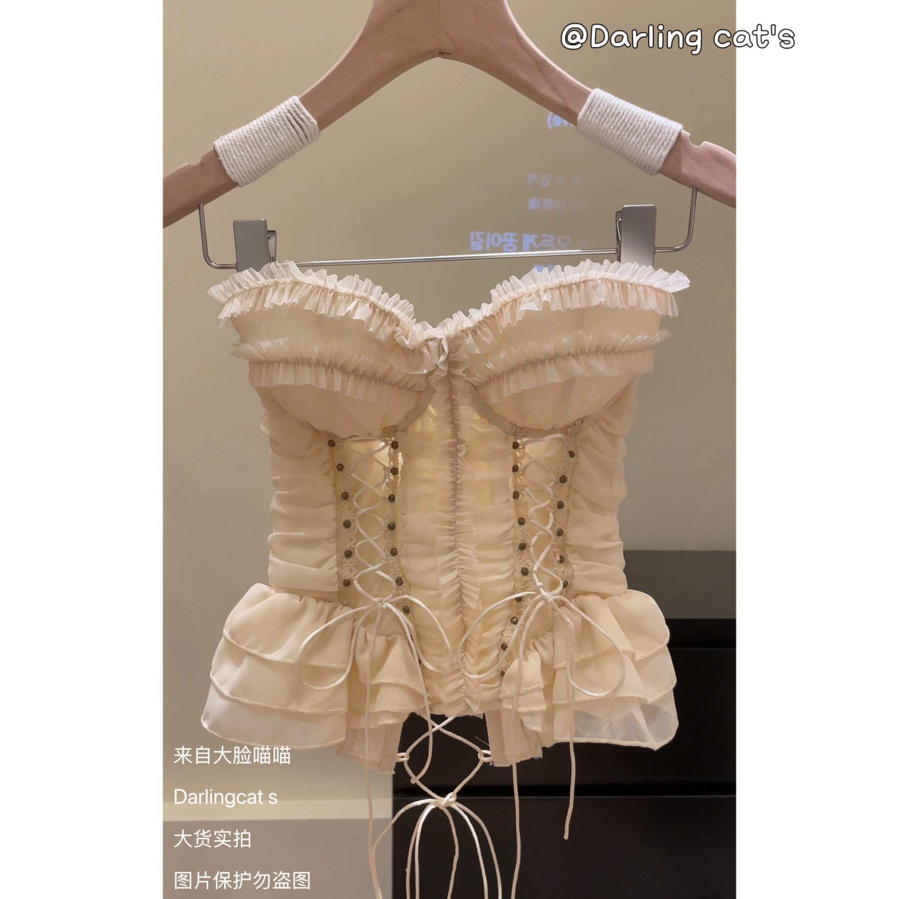 【大脸喵喵"实拍】洛丽塔 超重工鱼骨束腰抹胸背心度假海边外套