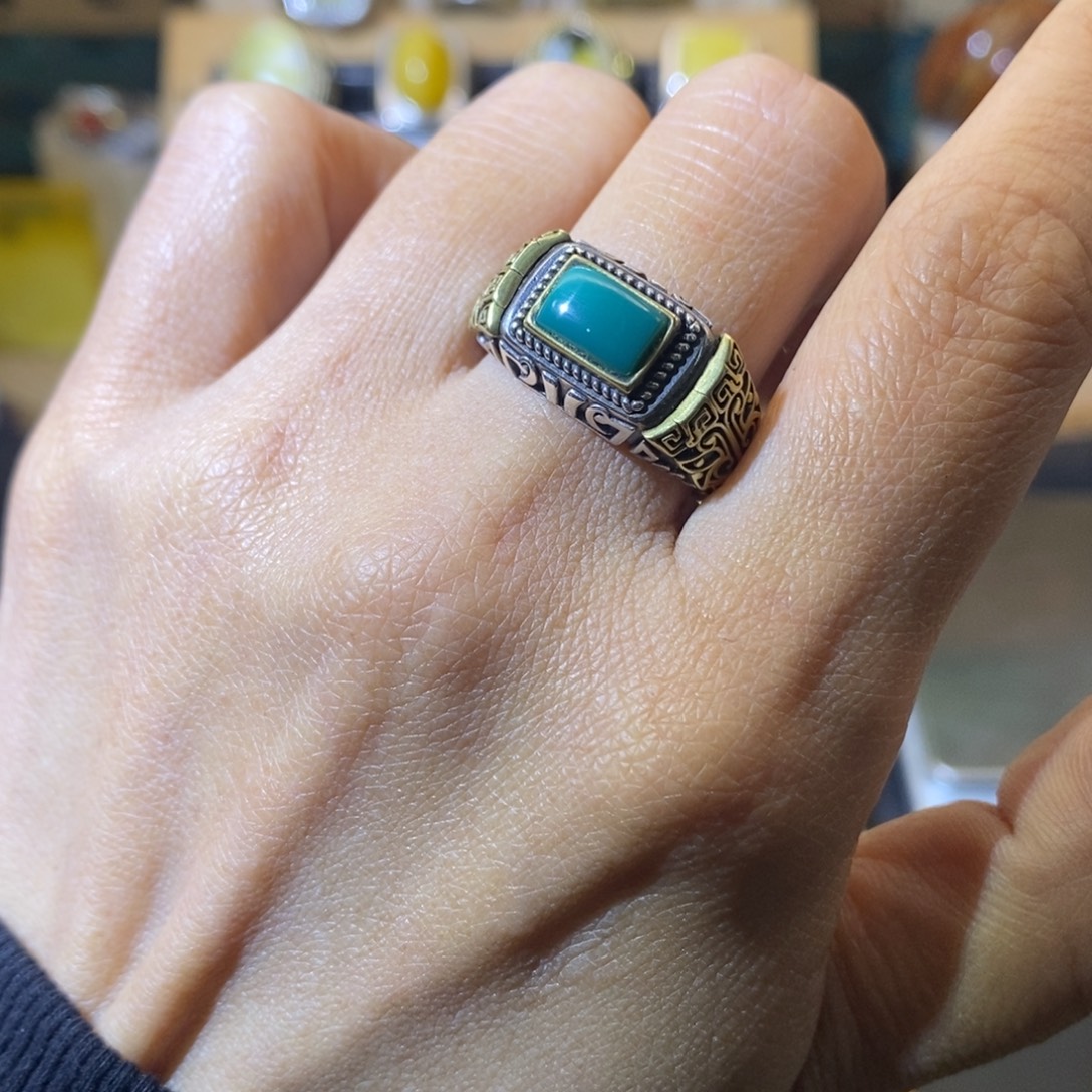 @***g绿松石银S925镶嵌戒指