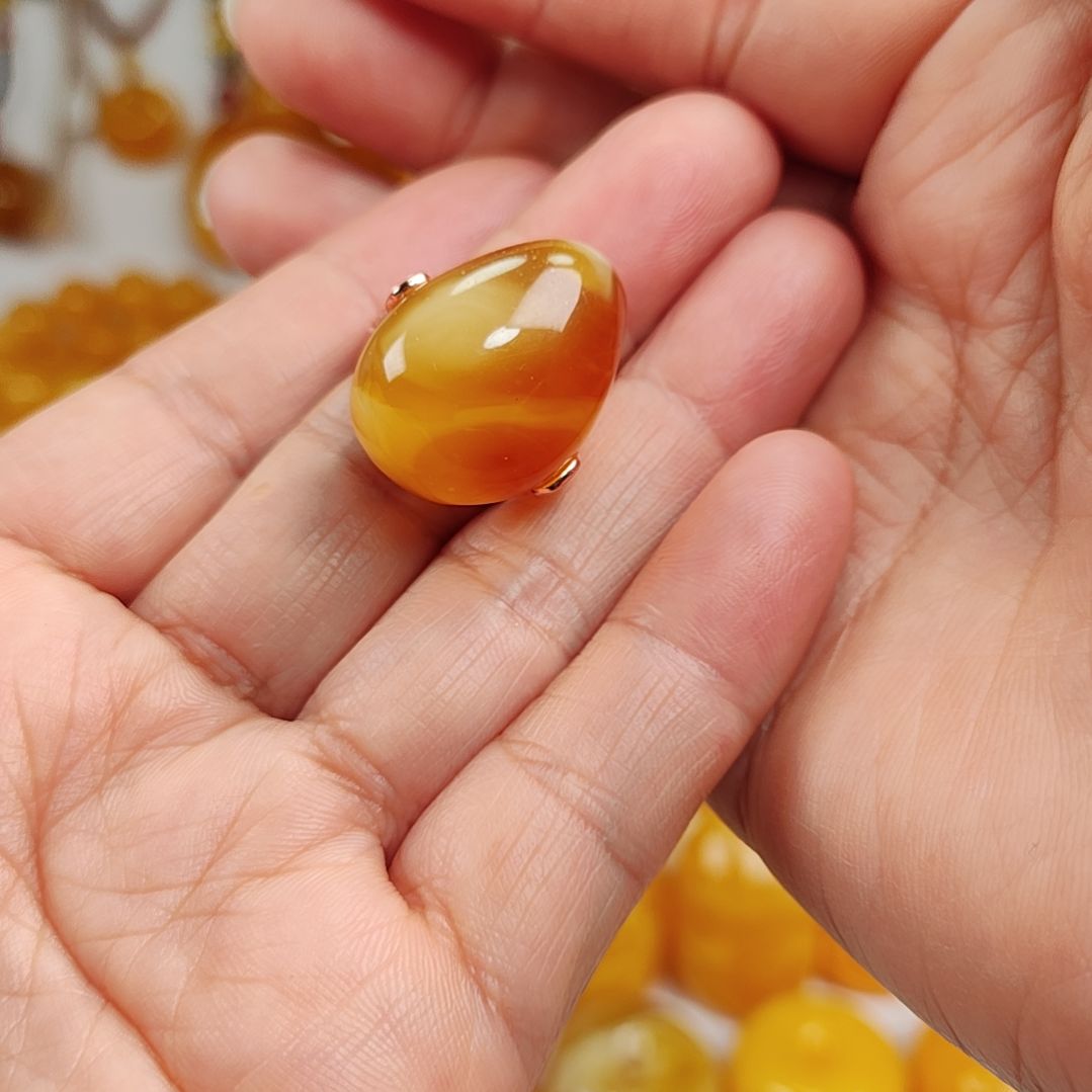 琥珀戒指银S925镀金镶嵌