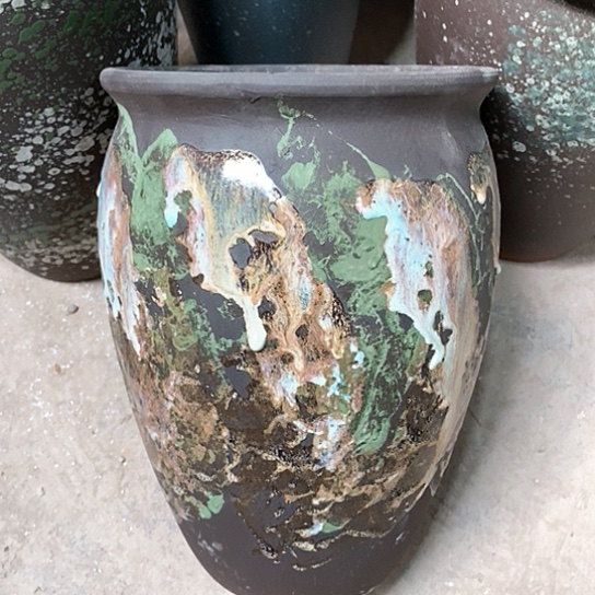 紫砂花盆口20高度31油画绿