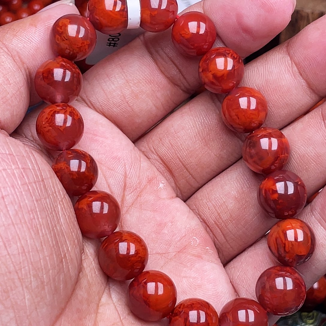 蔷***天南红玛瑙未镶嵌手链南红瓦西卡12火焰原矿