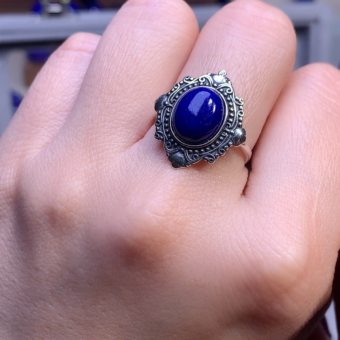 青金石银S925镶嵌戒指20.6m