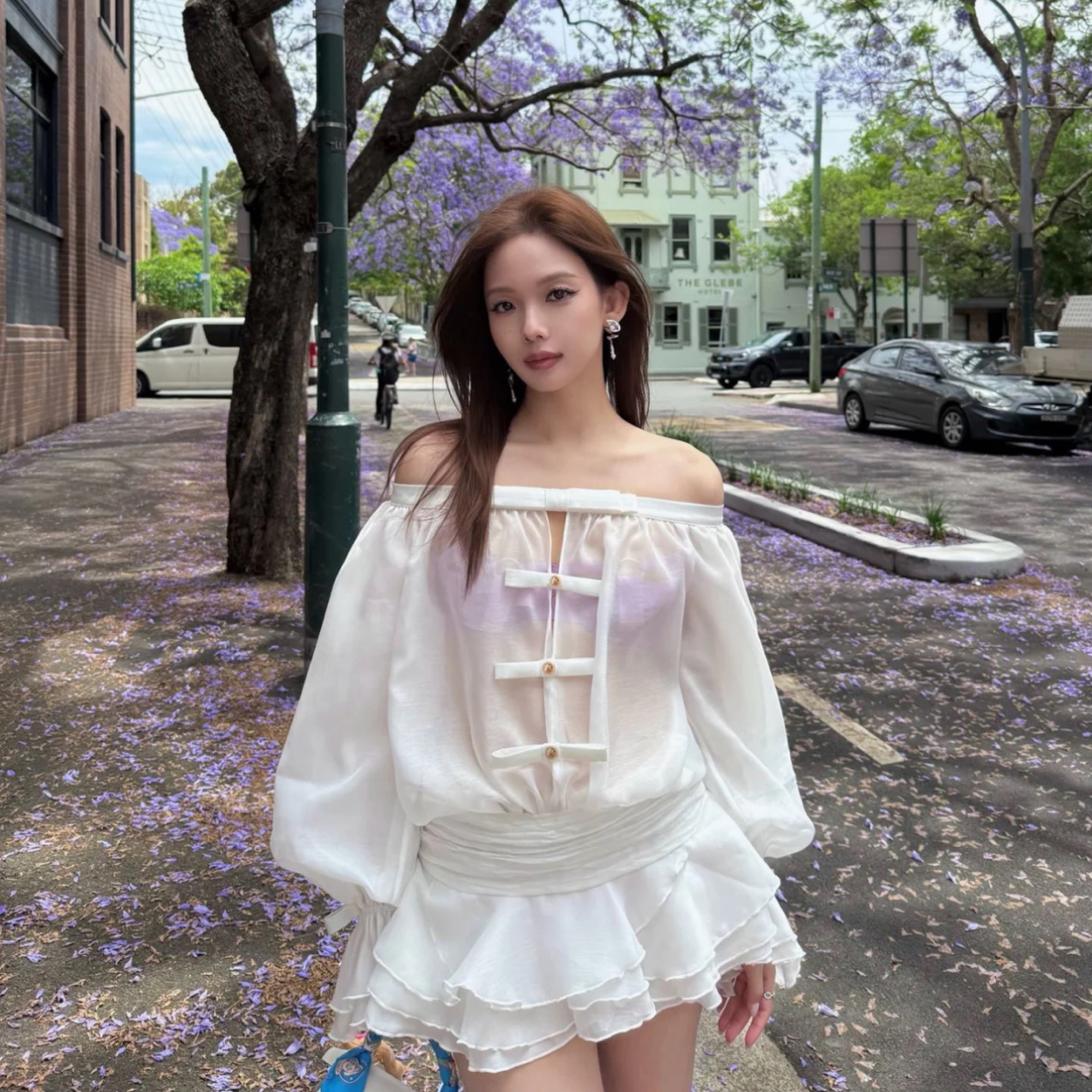 【侯佩岑张碧晨同款】Sheer Luck SeeThru一字肩泡泡裙连衣裙裤裙