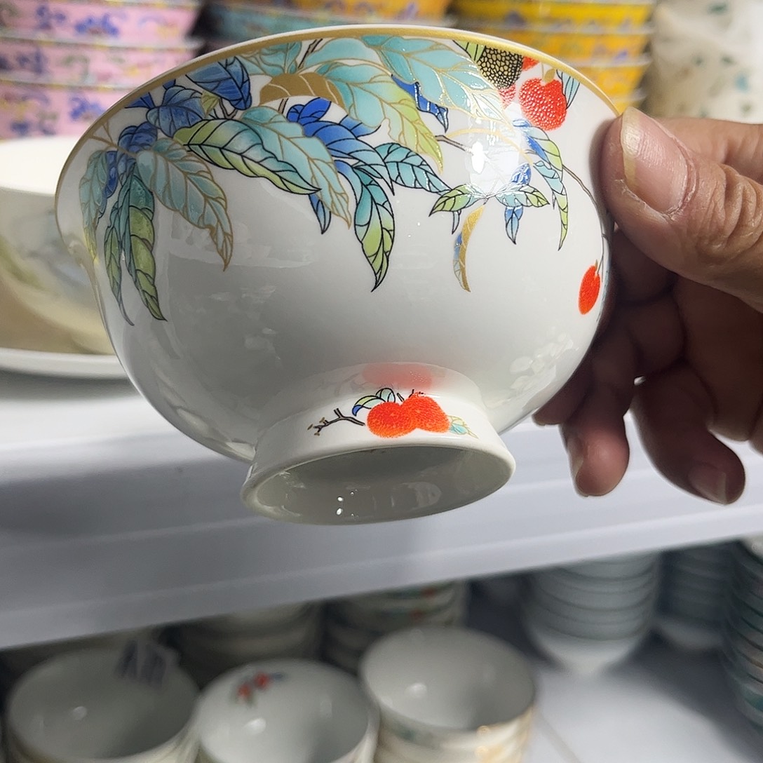 瓷片荔枝高脚腕六个4.5寸