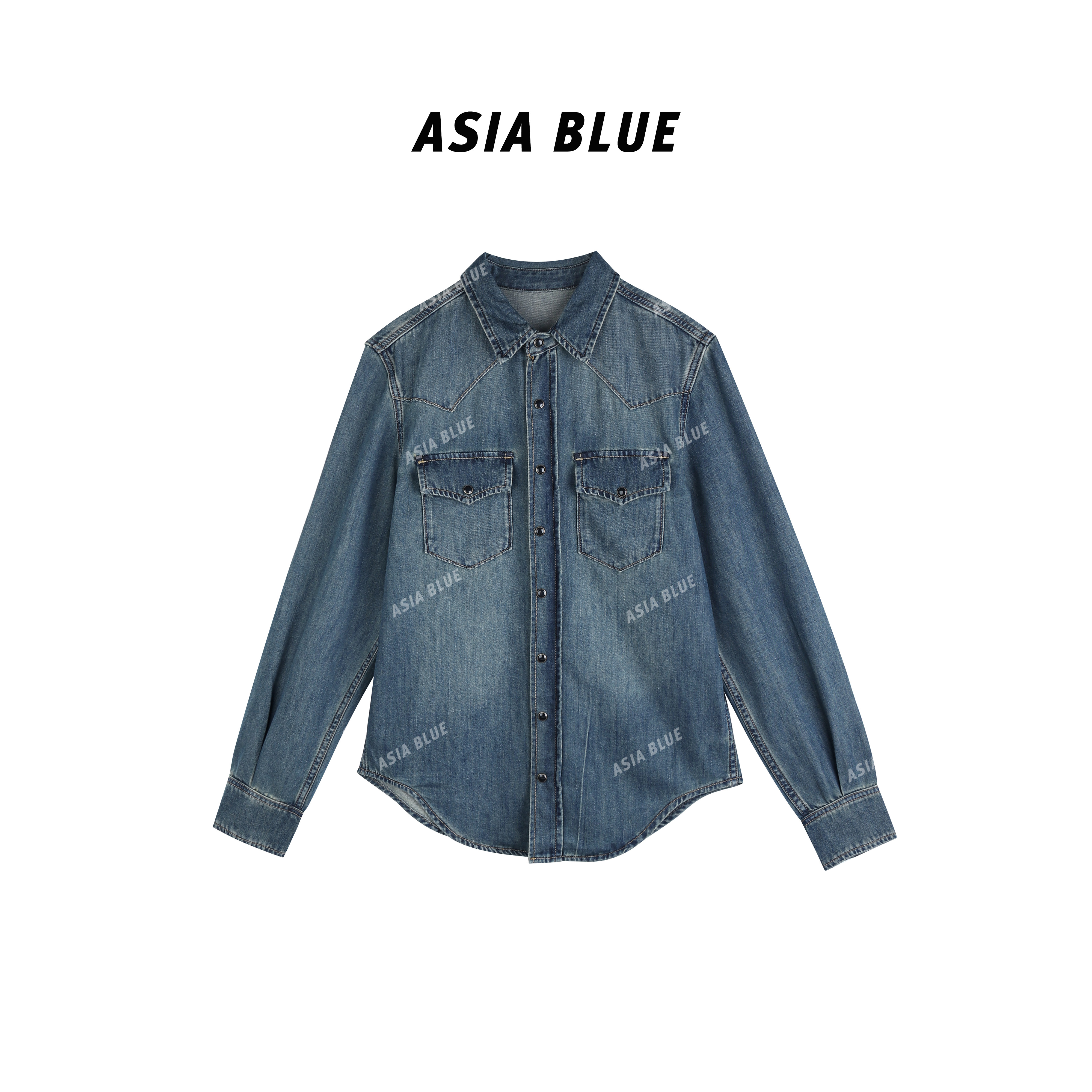【ASIA BLUE】 · 采蓝 · 2025春季新款港风复古牛仔衬衫外套#Q5302