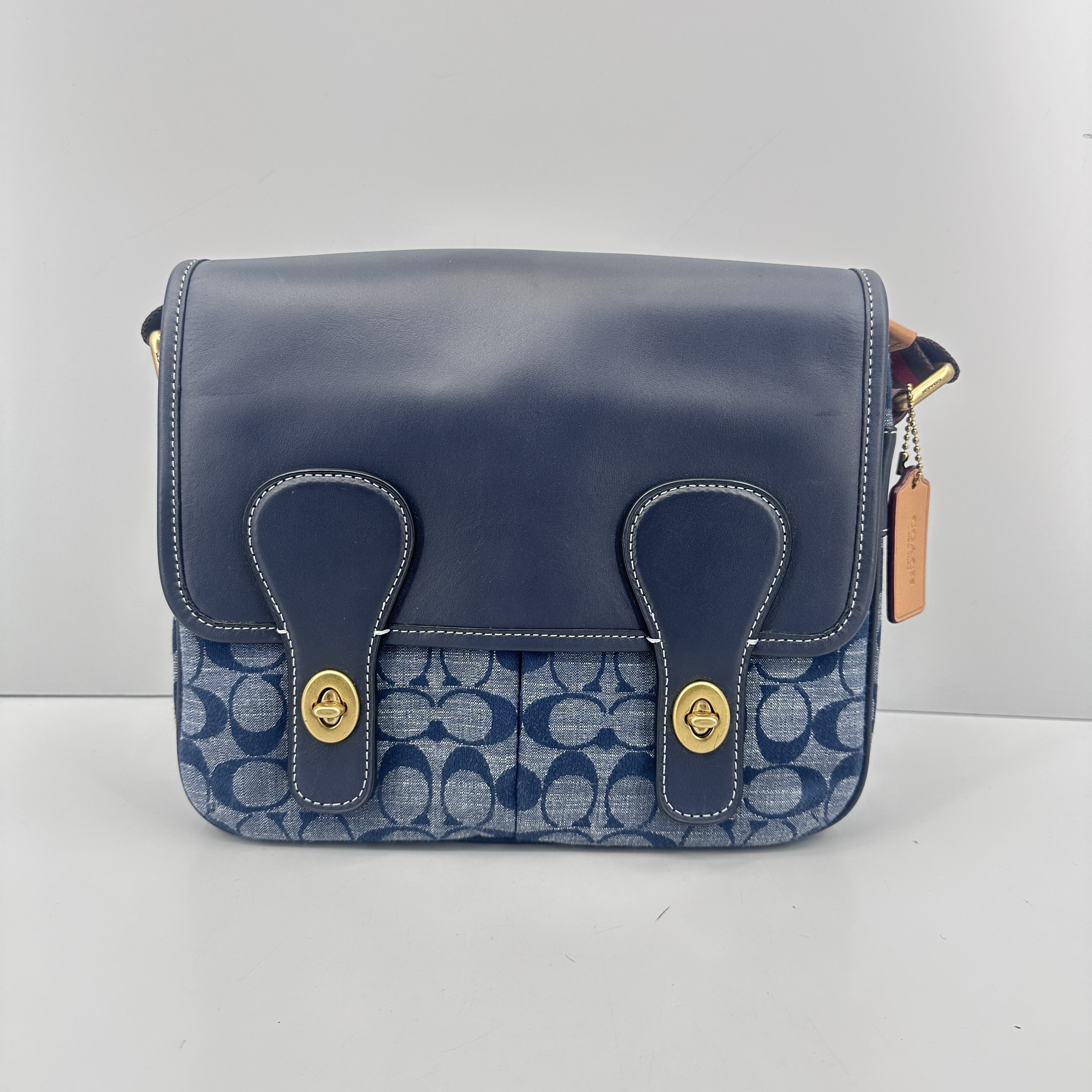 95新 COACH/蔻驰 蓝色香布蕾剑桥包26X22X7cmM032905