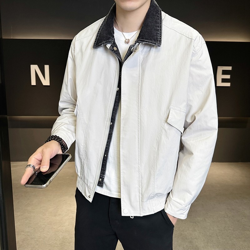 2025秋季假两件翻领夹克男士休闲舒适帅气韩版时尚外套J809