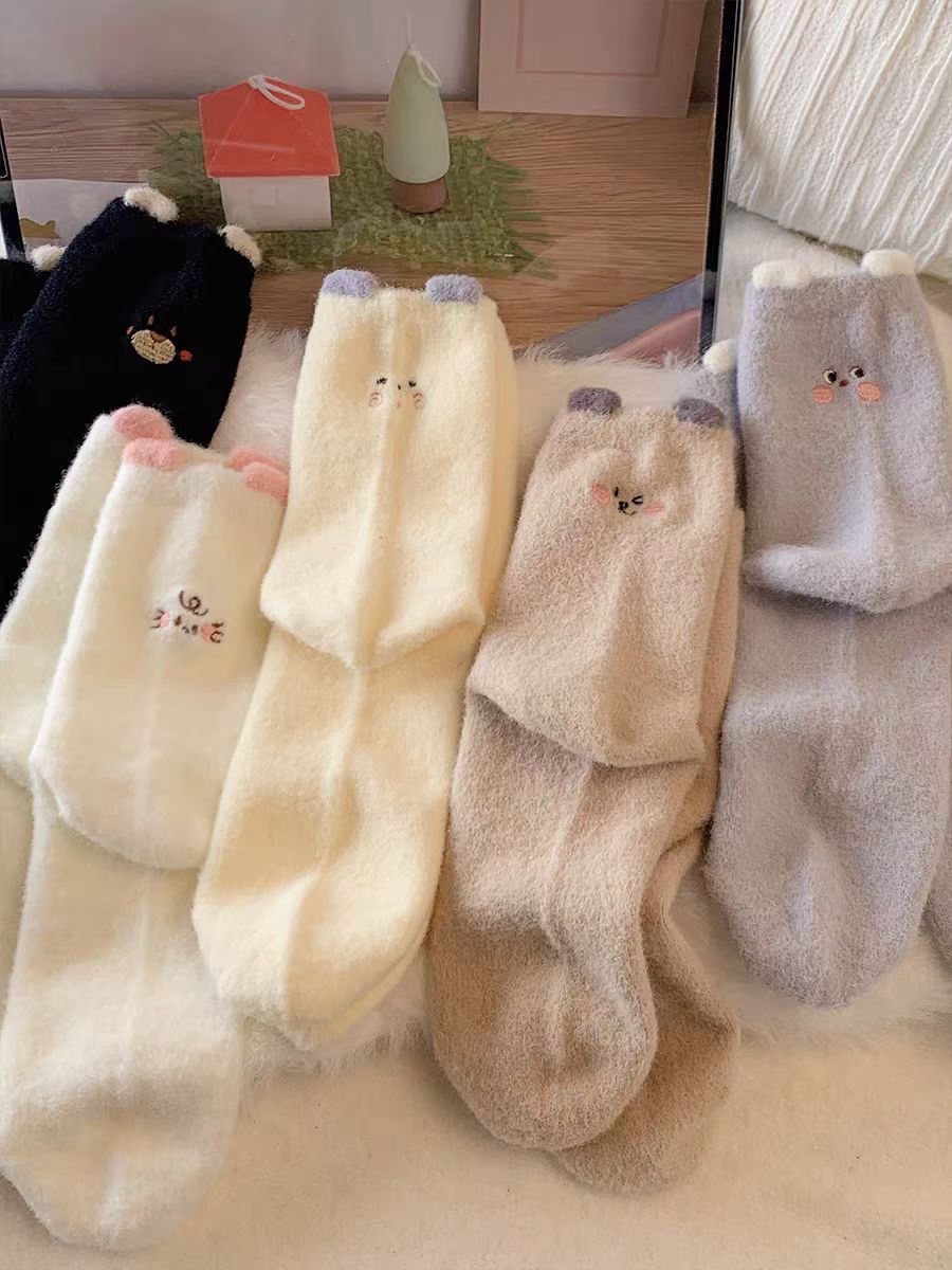 毛绒厚袜子女秋冬季奥绒加厚保暖居家可爱地板袜月子袜睡觉睡眠袜